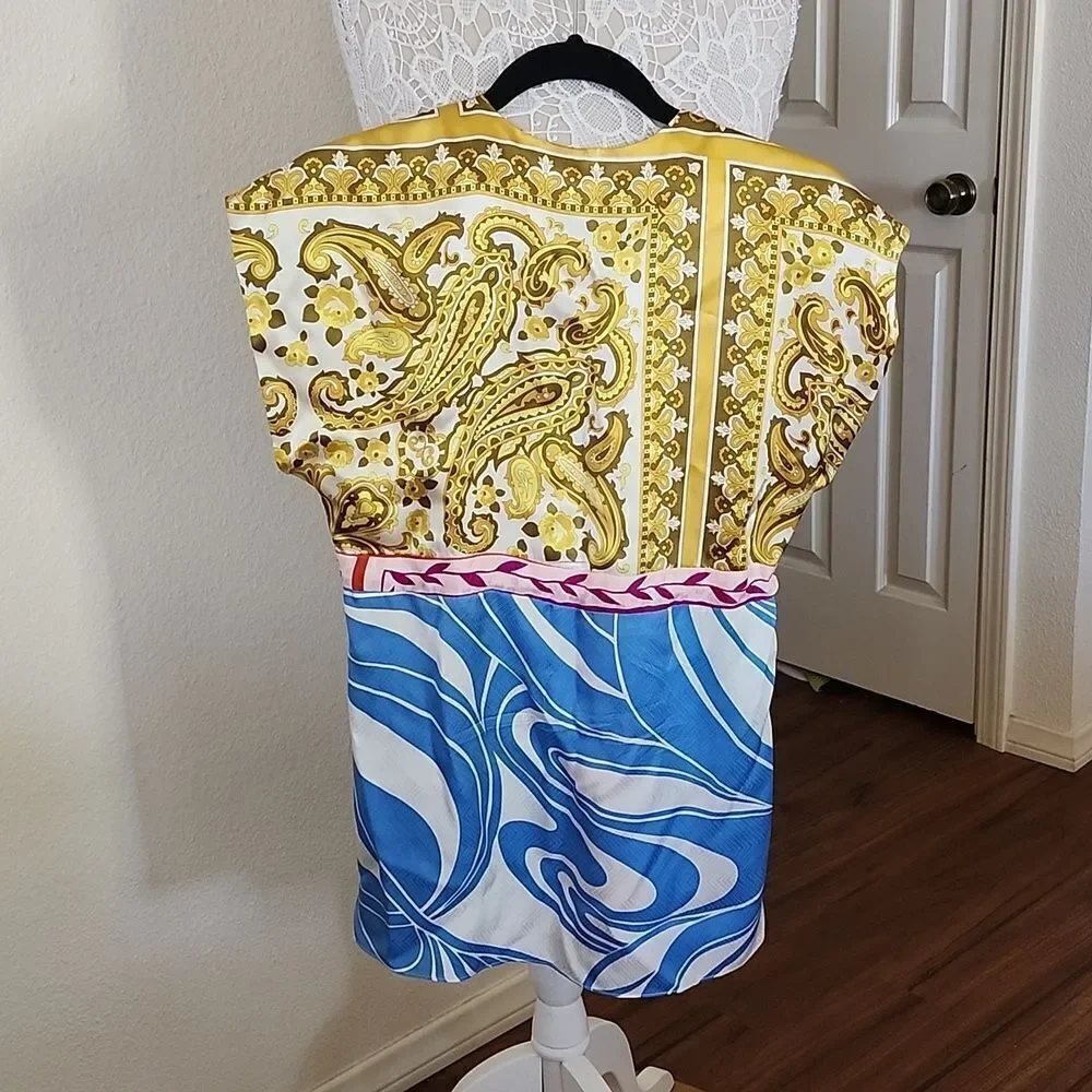 Alice & Trixie 100% Silk Tropical Resort Wear Y2K, Retro 70's Vibes Top Size XS
